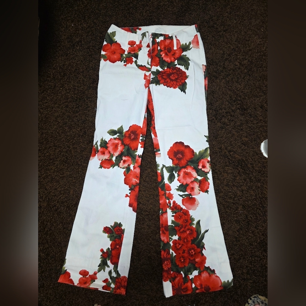 Floral White and Red Pants